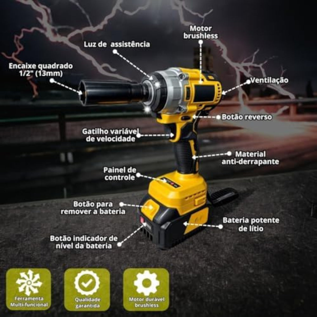 Parafusadeira Furadeira E Chave De Impacto Sem Fio 48v 2 Bat - Uzy Shop