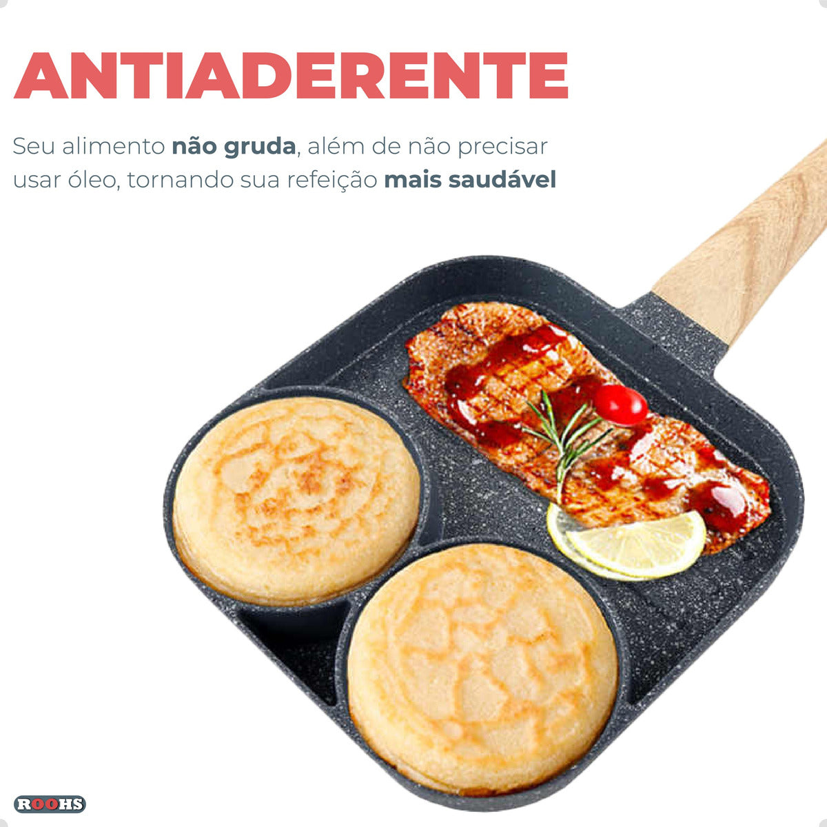 Frigideira Antiaderente 3 em 1 para Ovos, Hambúrguer e Panquecas 19cm Indução - Prática e Saudável - Uzy Shop