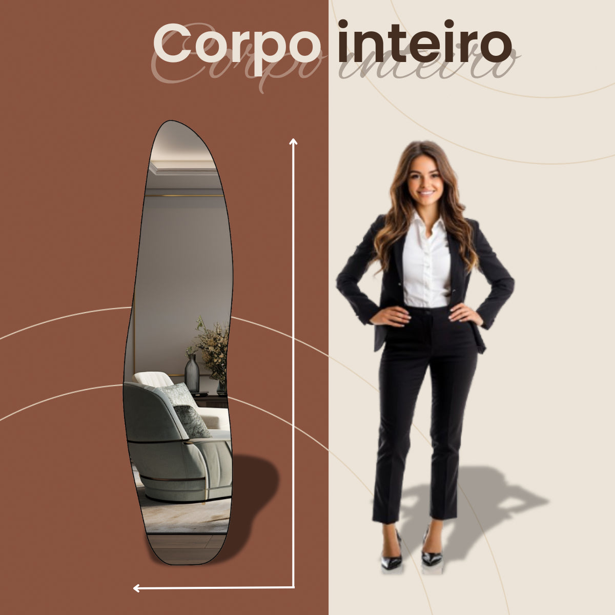 Espelho Corpo Inteiro 146x36cm Abstrato Moldura Colorida