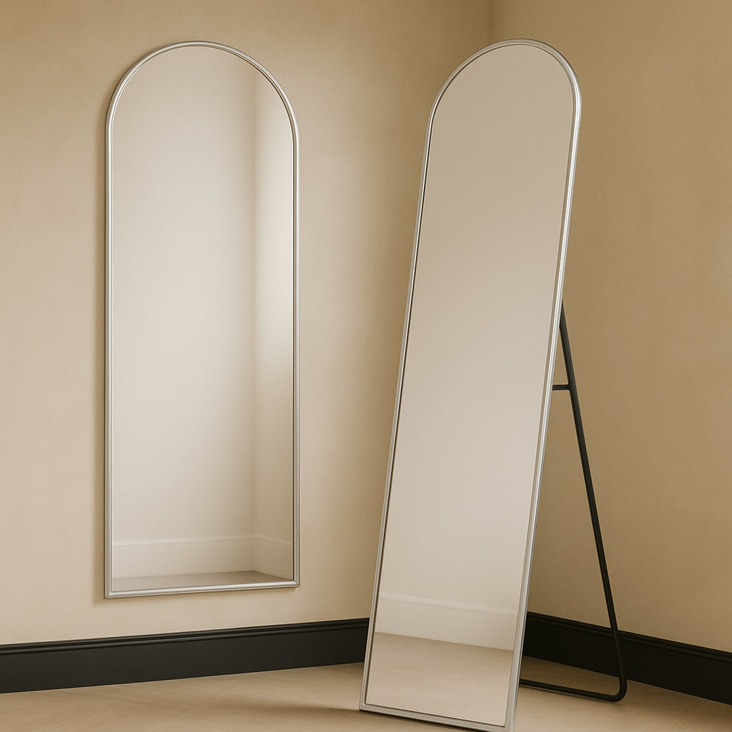 Espelho Corpo Inteiro 147x37 Cantos Arredondados Moldura Preta, Prata ou Dourado