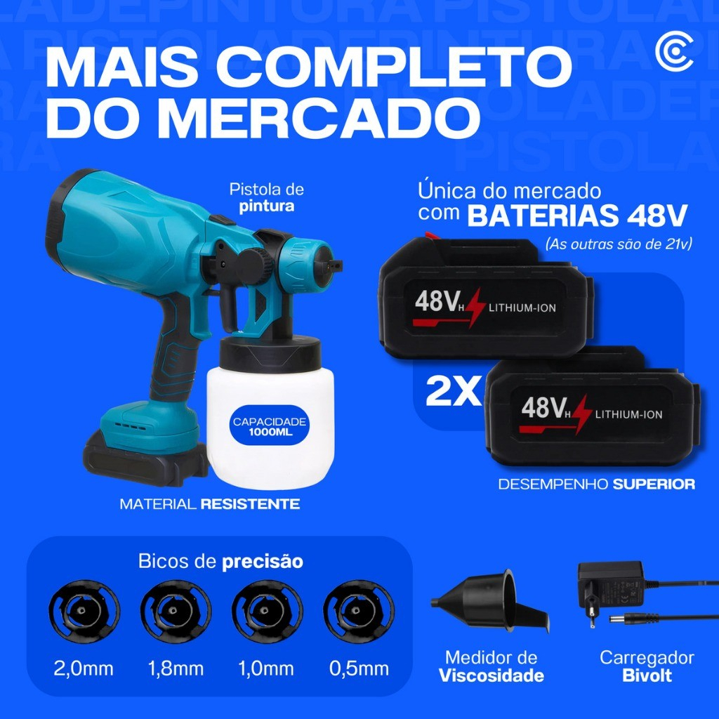 Pistola Pulverizadora 48V 400W 1000ml com 2 Baterias 1500mAh - Imagem 2