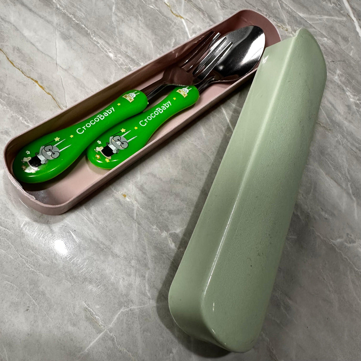 Kit Talheres Infantil Aço Inox 304 E Silicone Com Estojo