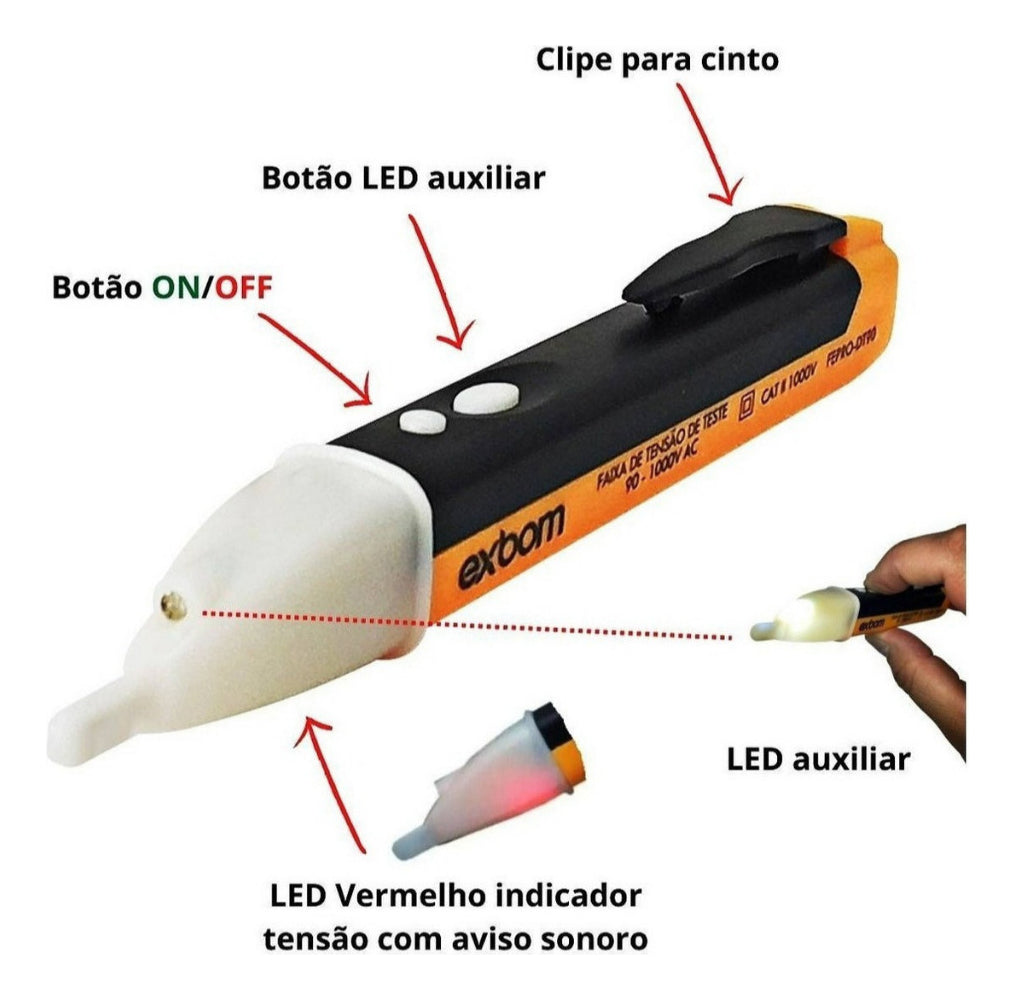 Caneta Teste Tensão 12-250v Elétrica Detectora Corrente Som