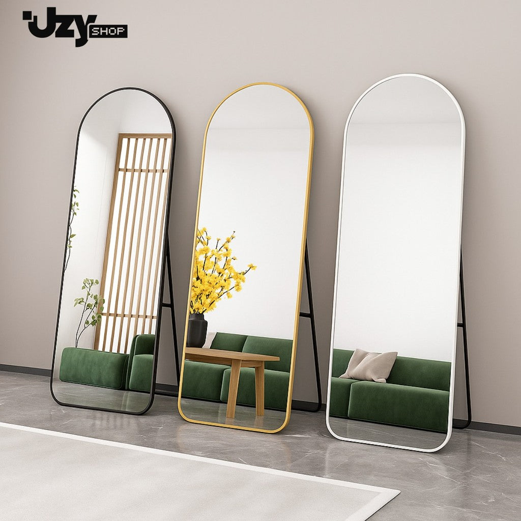 Espelho De Chão 160x50cm Oval Corpo Inteiro Moldura Alumínio