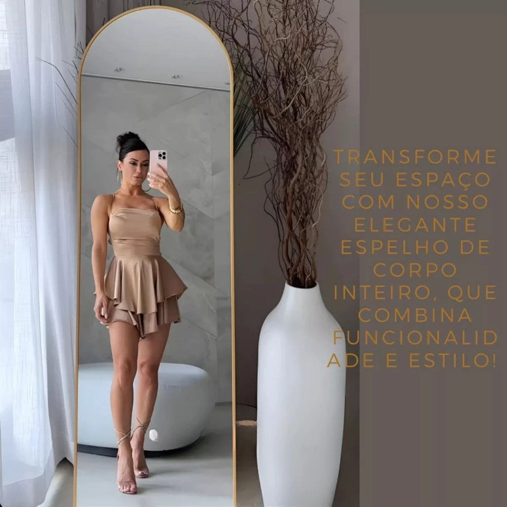 Espelho Corpo Inteiro 147x37 Cantos Arredondados Moldura Preta, Prata ou Dourado