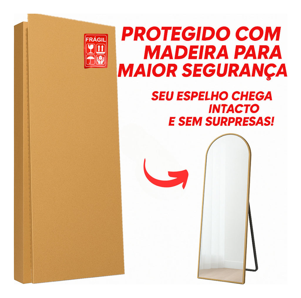 Espelho De Chão 160x50cm Oval Corpo Inteiro Moldura Alumínio