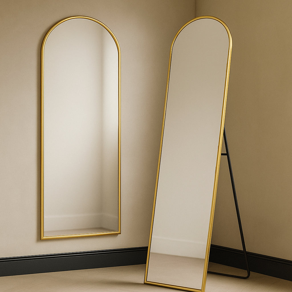 Espelho Corpo Inteiro 147x37 Cantos Arredondados Moldura Preta, Prata ou Dourado