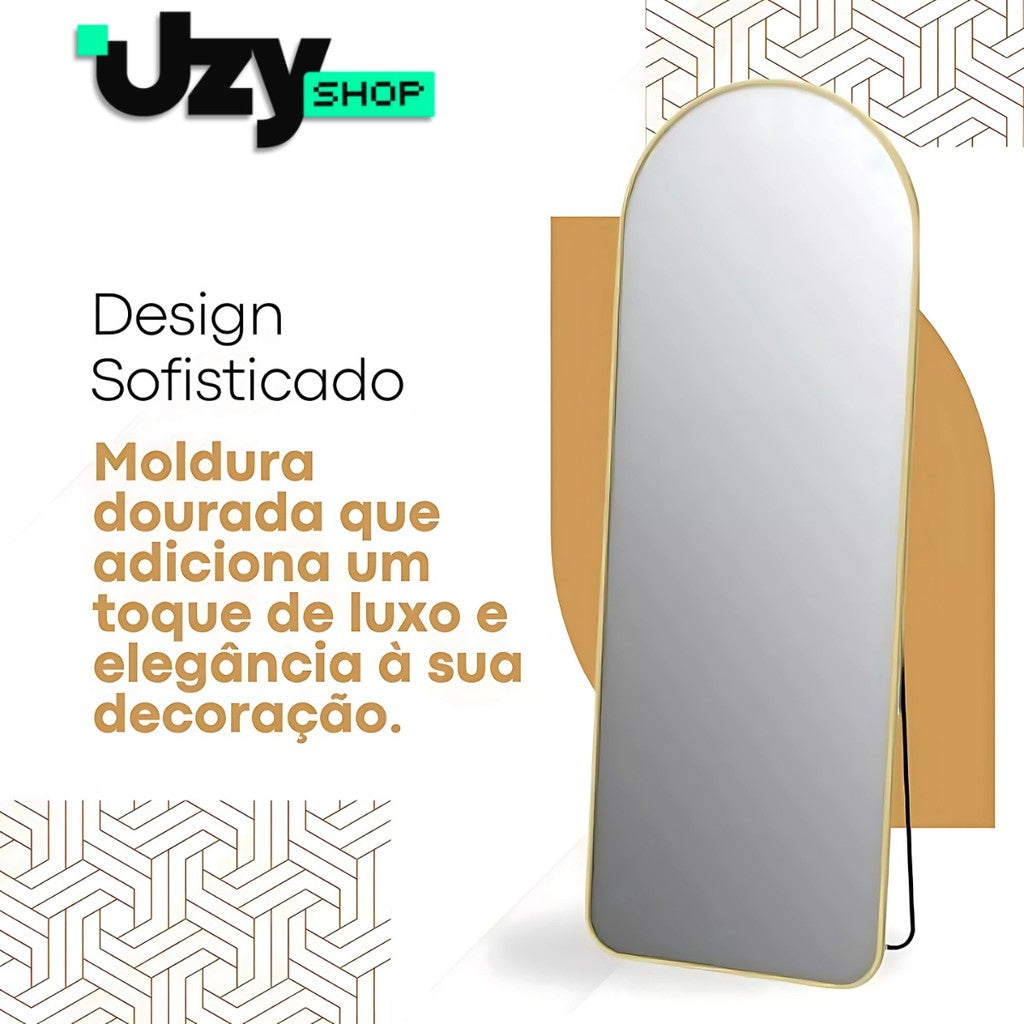 Espelho De Chão 160x50cm Oval Corpo Inteiro Moldura Alumínio