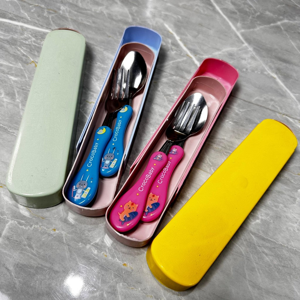 Kit Talheres Infantil Aço Inox 304 E Silicone Com Estojo