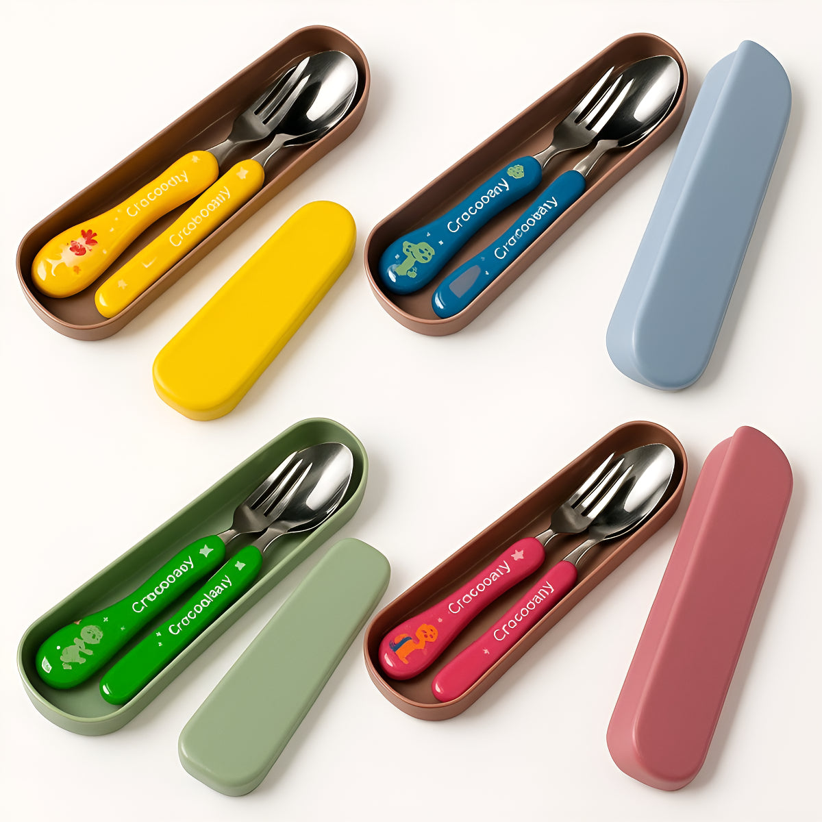 Kit Talheres Infantil Aço Inox 304 E Silicone Com Estojo