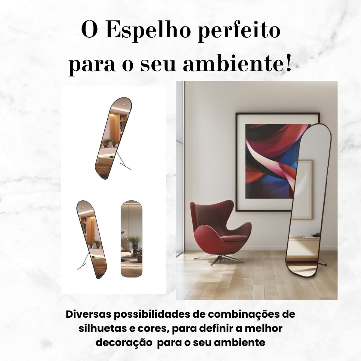 Espelho Chão Corpo Inteiro 146x36cm Modelo Capela Moldura Colorida - Uzy Shop