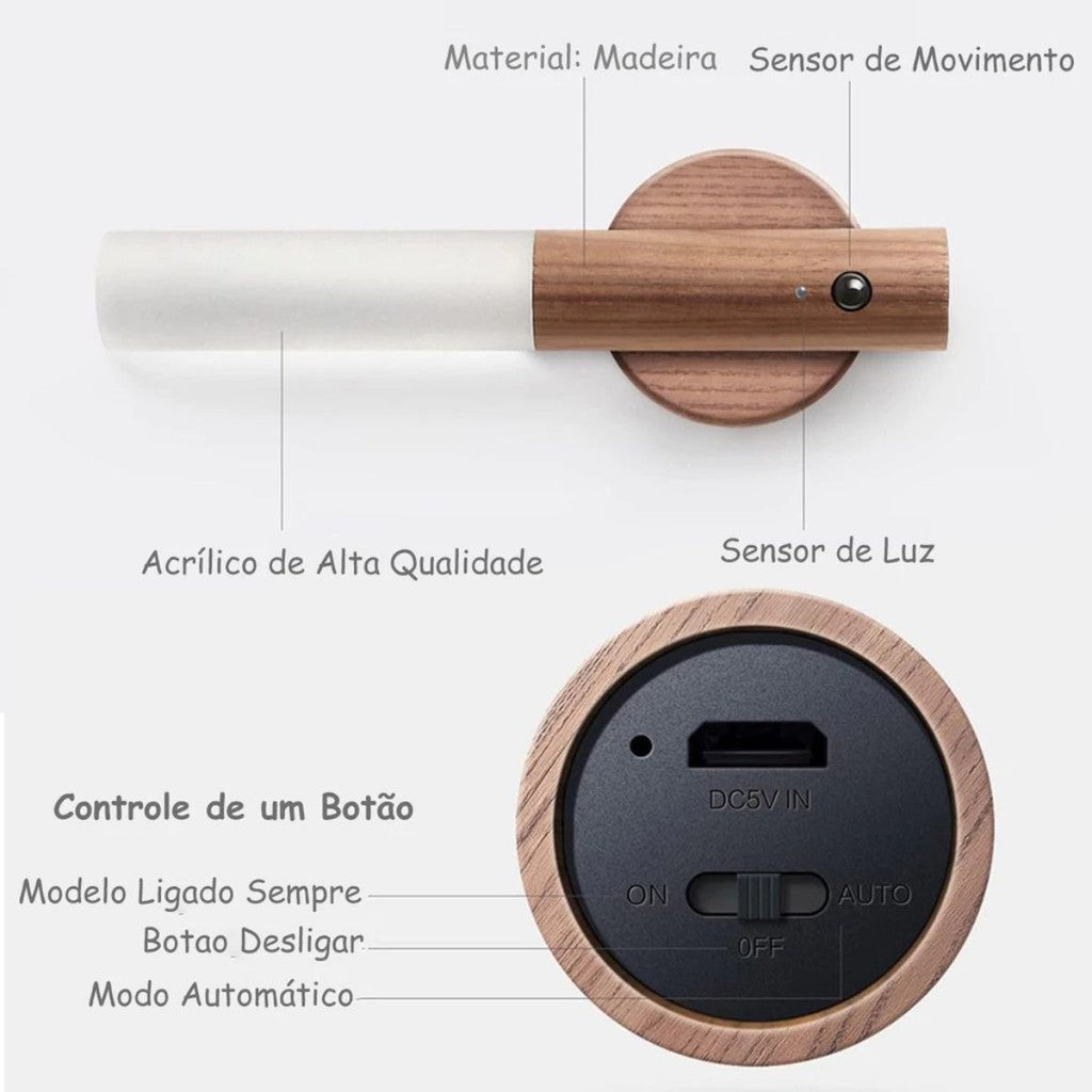 Luminária Led Portátil Bastão 1w Com Sensor De Movimento