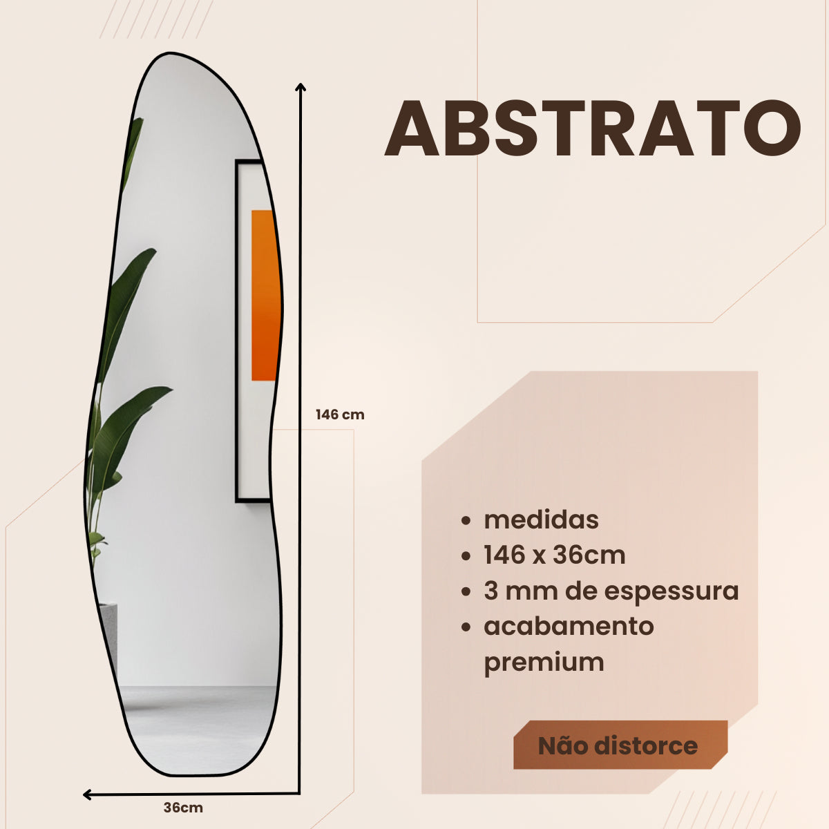 Espelho Corpo Inteiro 146x36cm Abstrato Moldura Colorida