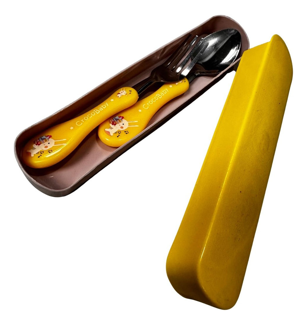 Kit Talheres Infantil Aço Inox 304 E Silicone Com Estojo