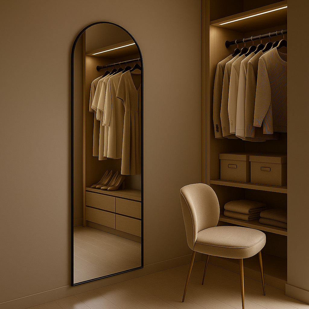 Espelho Corpo Inteiro 147x37 Cantos Arredondados Moldura Preta, Prata ou Dourado