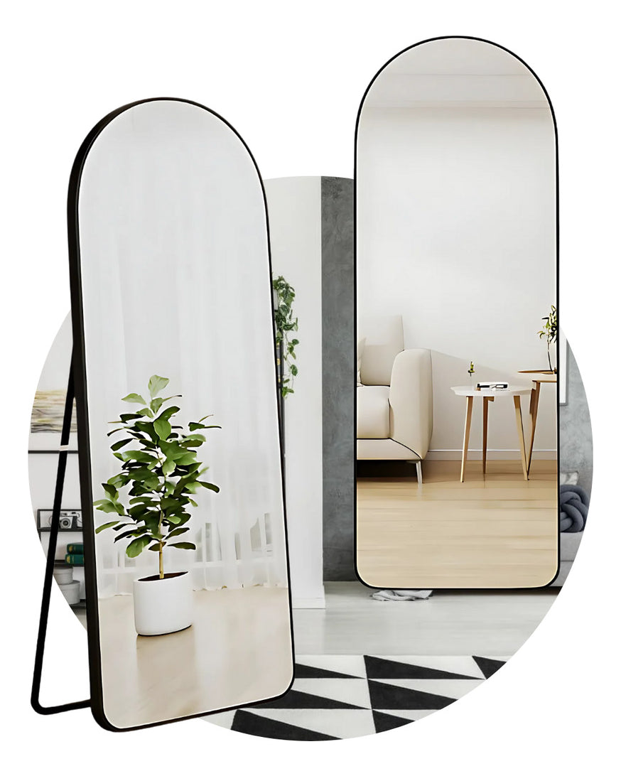 Espelho De Chão 160x50cm Oval Corpo Inteiro Moldura Alumínio