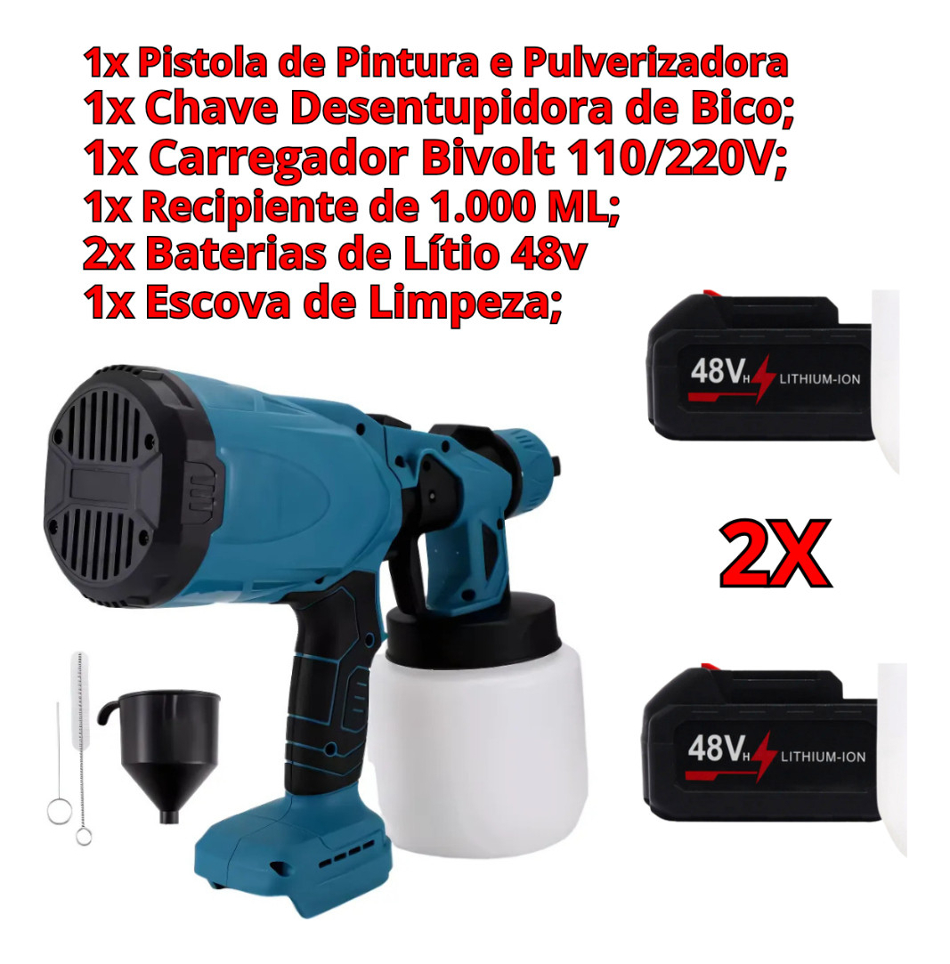 Pistola Pulverizadora 48V 400W 1000ml com 2 Baterias 1500mAh - Imagem 4