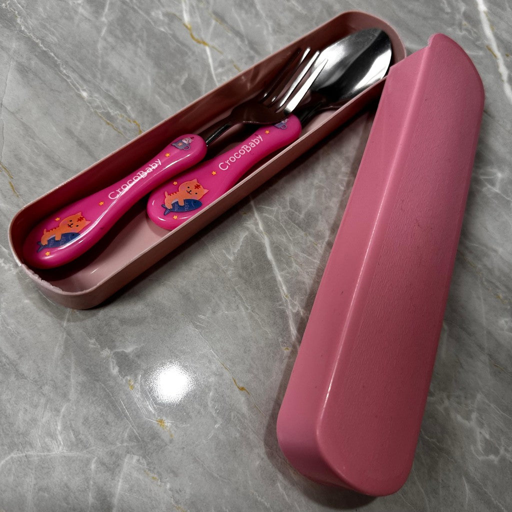 Kit Talheres Infantil Aço Inox 304 E Silicone Com Estojo