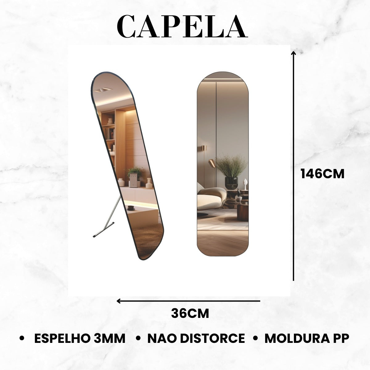 Espelho Chão Corpo Inteiro 146x36cm Modelo Capela Moldura Colorida - Uzy Shop