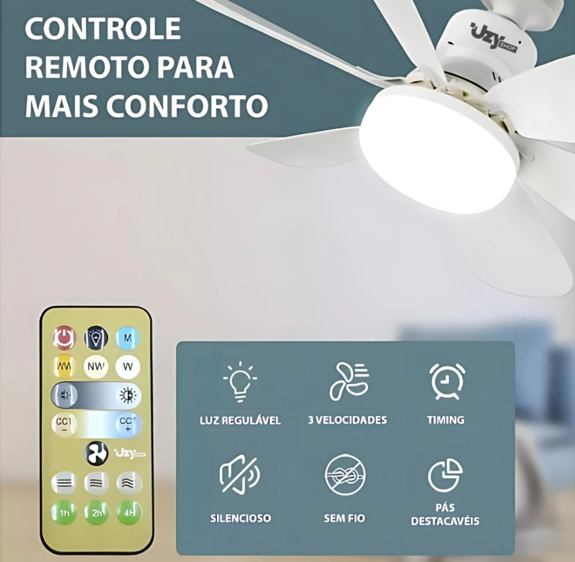 Ventilador de Teto LED 60W com Controle Remoto - Conforto e Estilo em Um Só! - Uzy Shop