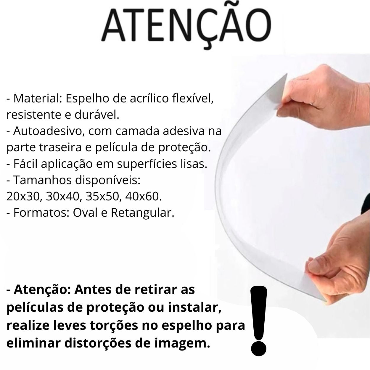 Espelhos Adesivos Acrílico Oval e Retangular Diversos Tamanhos – Decoração Moderna e Versátil! - Uzy Shop