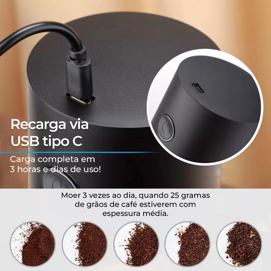Moedor de Grão de Café Elétrico Portátil Grão Recarregável Portátil Ajuste Níveis de Moagem - Uzy Shop