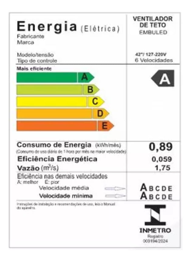 Ventilador de Teto LED Retrátil 46cm 6 Velocidades Controle Remoto Bivolt
