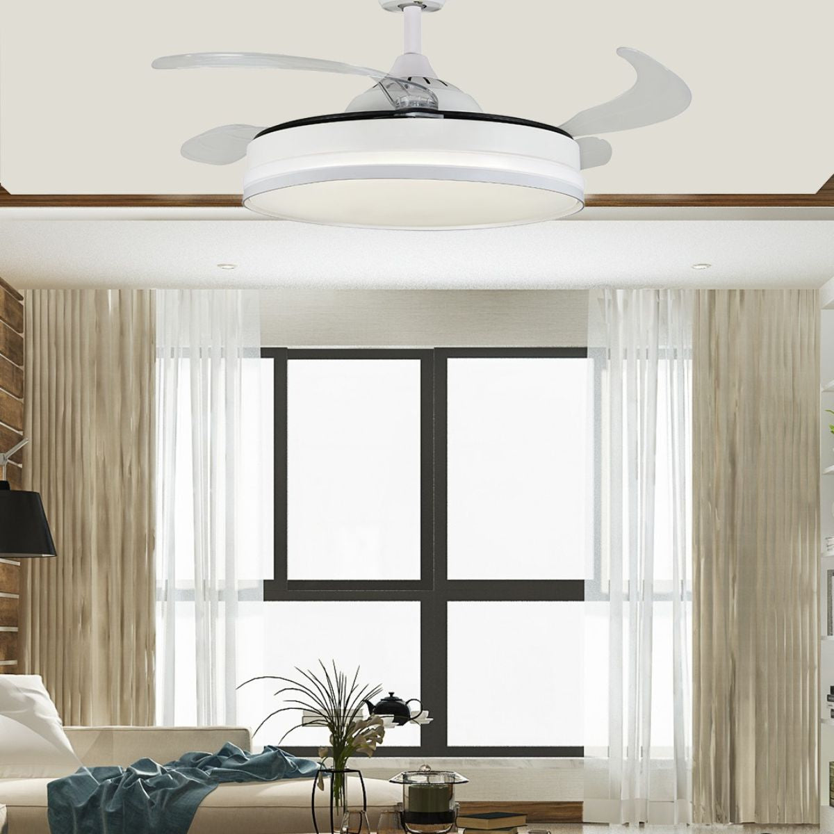 Ventilador de Teto LED Retrátil 46cm 6 Velocidades Controle Remoto Bivolt