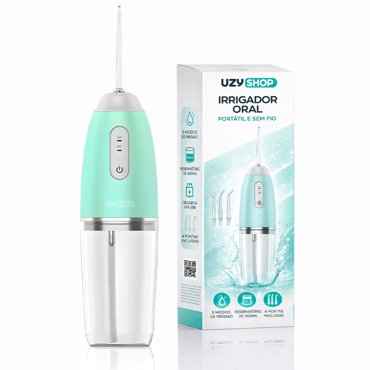 Irrigador Oral Fio Dental 220ml Recarregável Portatil 3 Modos Bucal 4 Bicos