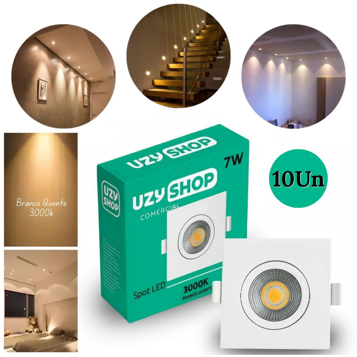 Spot LED 7W Quadrado Branco Embutir Direcional Bivolt Luminária