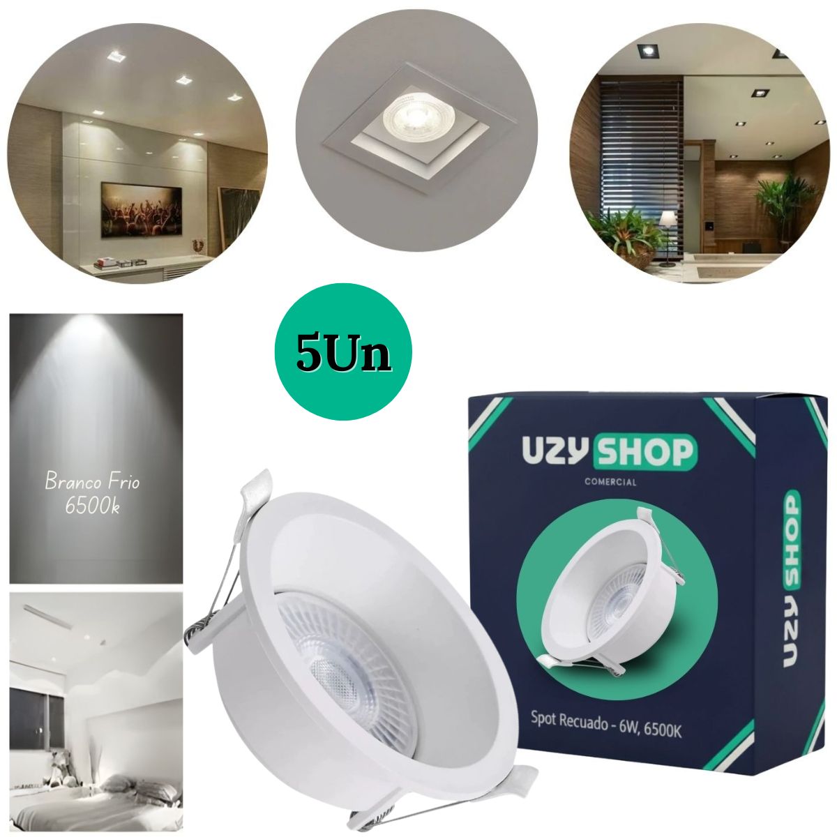 Spot LED Recuado 6W Redondo Branco Embutir Anti-ofuscante Bivolt