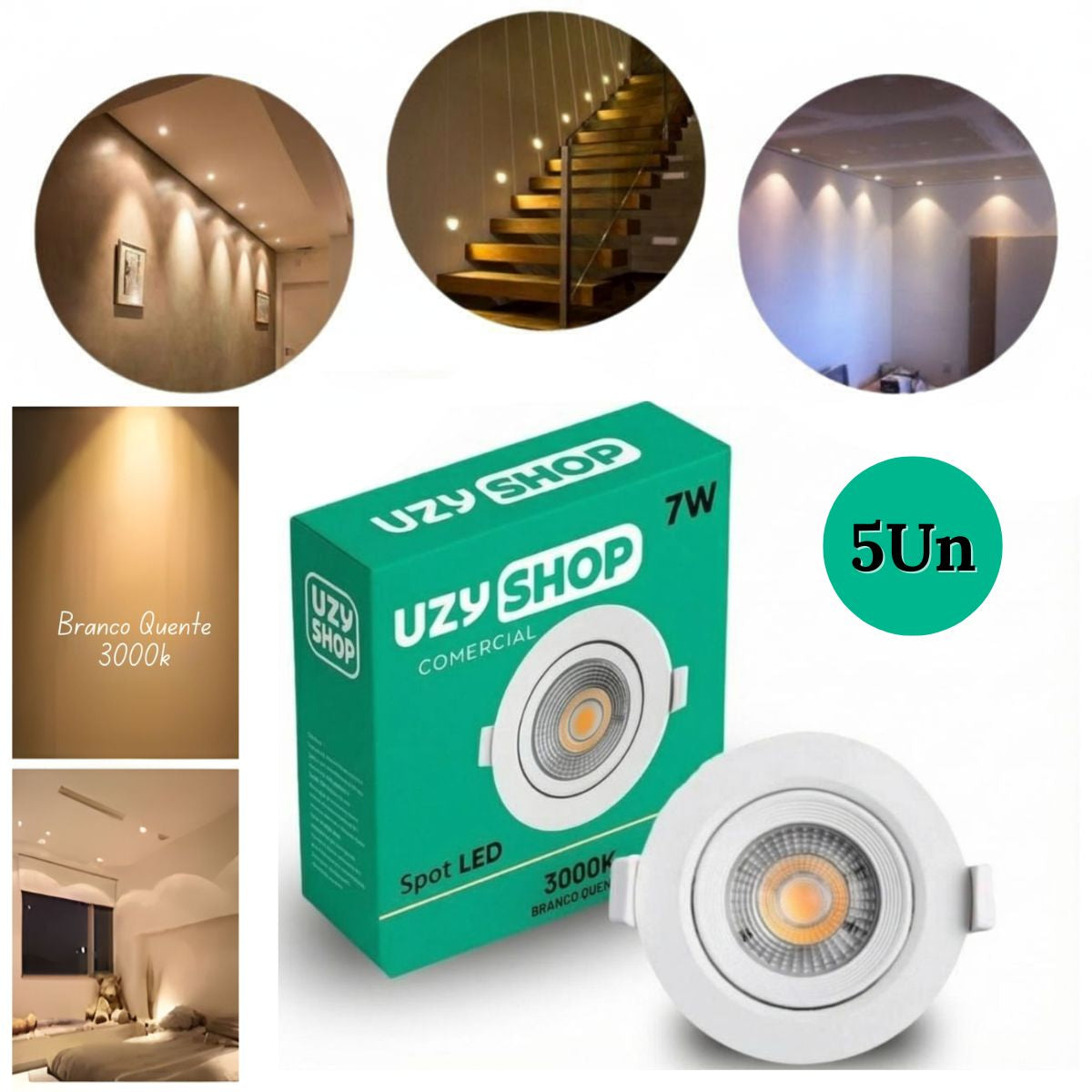 Spot LED 7W Redondo Branco Embutir Direcional Bivolt Teto