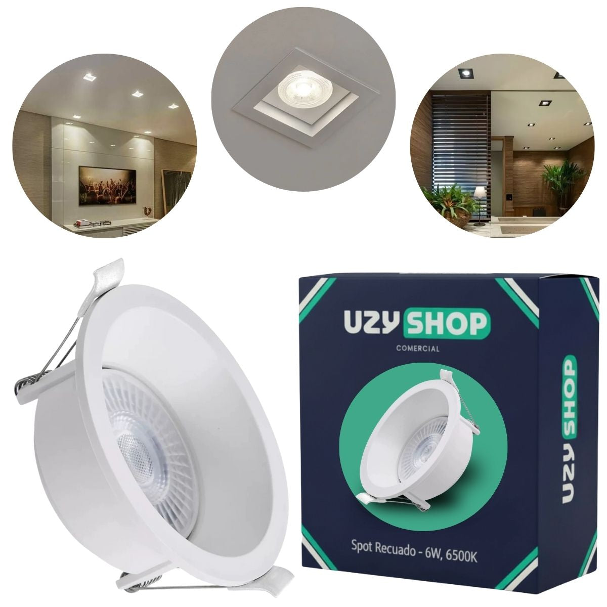 Spot LED Recuado 6W Redondo Branco Embutir Anti-ofuscante Bivolt