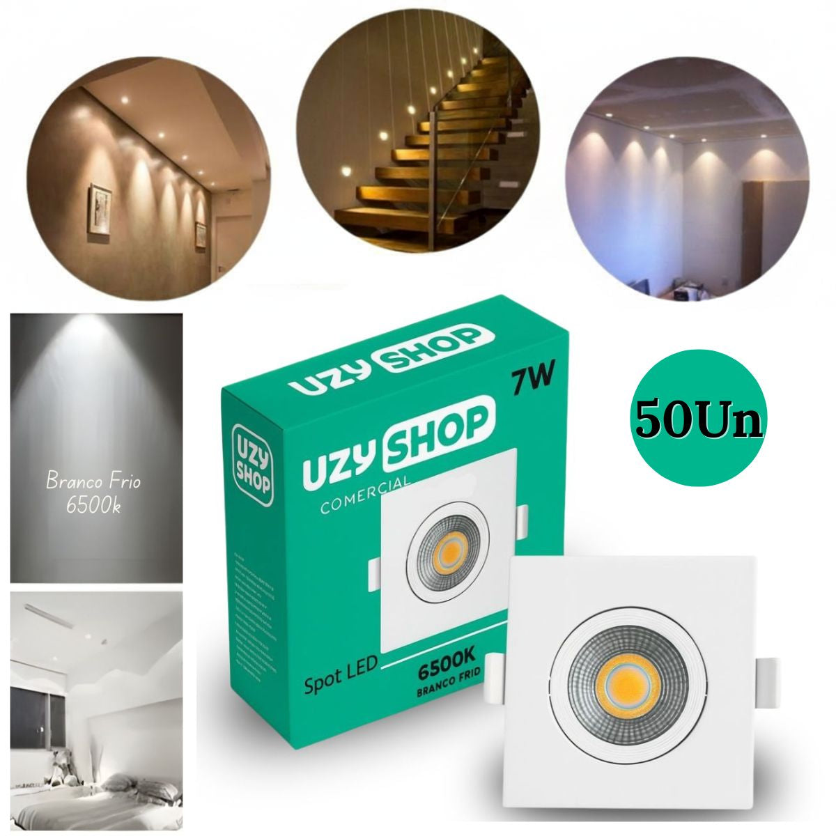 Spot LED 7W Quadrado Branco Embutir Direcional Bivolt Luminária