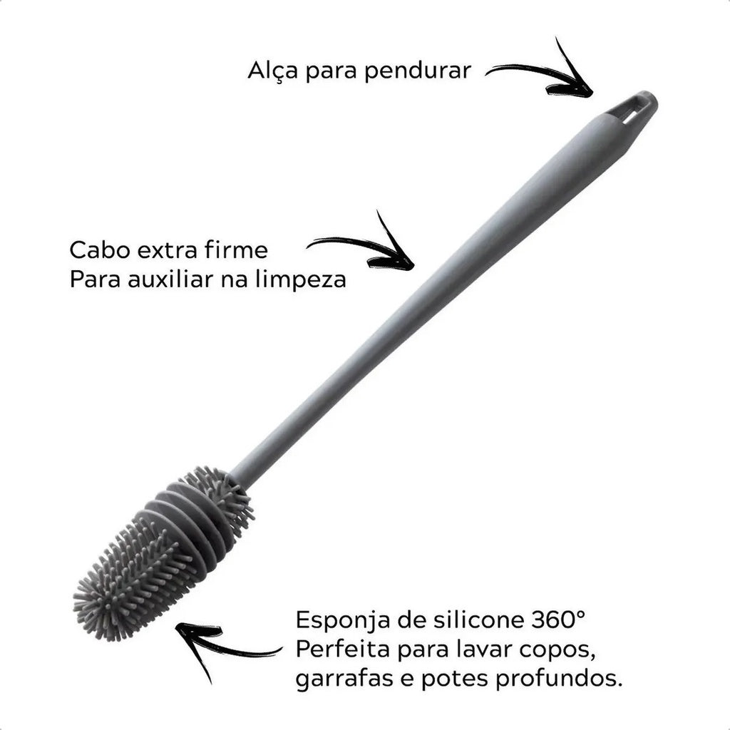 Escova de Silicone 33cm para Copos, Mamadeiras e Garrafas - Limpeza Fácil e Eficiente! - Uzy Shop