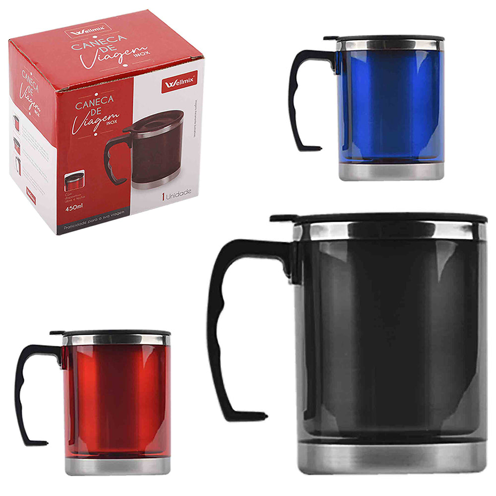 Caneca Térmica Inox 450ml com Alça e Tampa Bebida Fria ou Quente - Uzy Shop