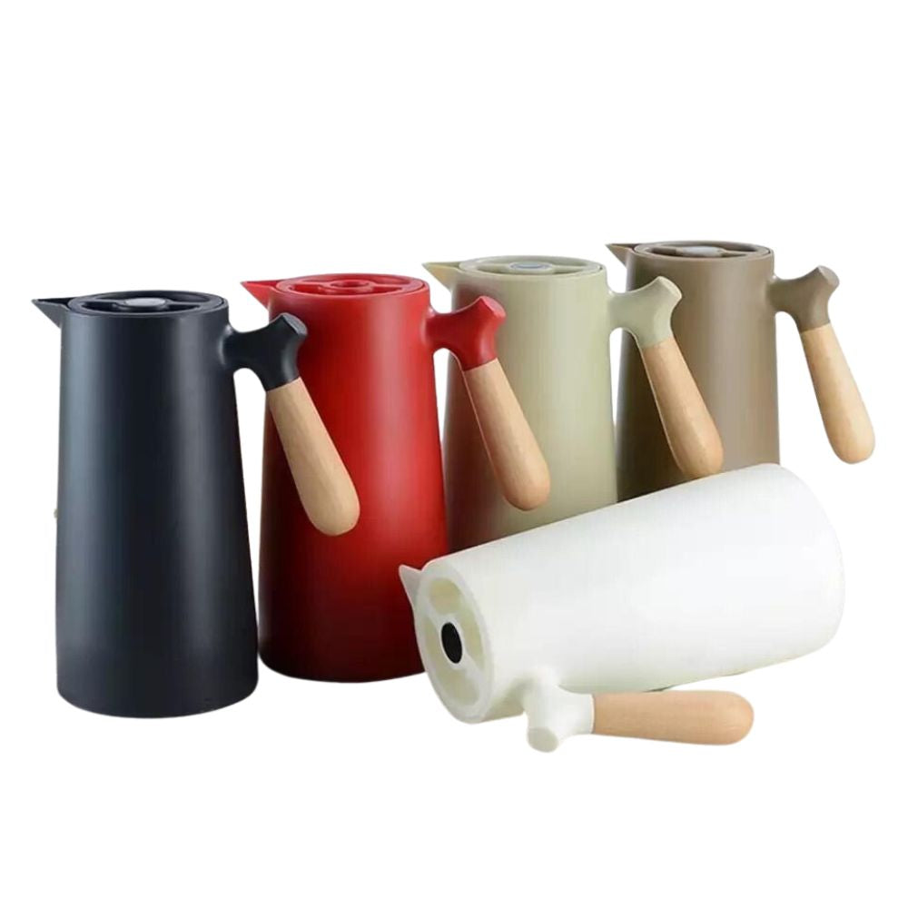 Garrafa Térmica Nórdica 1 Litro para Café e Chá com Cabo de Madeira - Elegância e Sabor por Até 14 Horas - Uzy Shop
