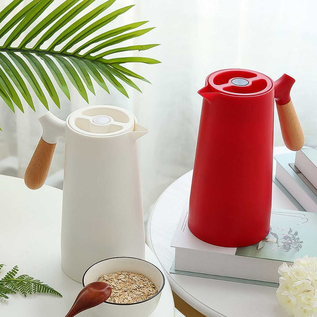 Garrafa Térmica Nórdica 1 Litro para Café e Chá com Cabo de Madeira - Elegância e Sabor por Até 14 Horas - Uzy Shop