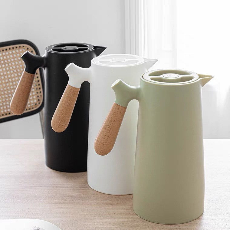 Garrafa Térmica Nórdica 1 Litro para Café e Chá com Cabo de Madeira - Elegância e Sabor por Até 14 Horas - Uzy Shop