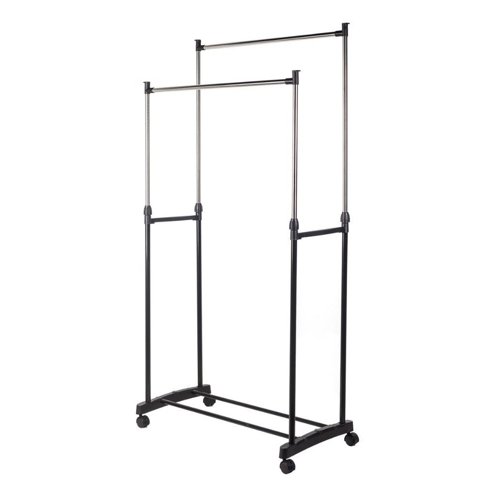 Arara Dupla De Roupas Altura Regulável Sapateira E Rodinha Aço Inox Cabideiro - Uzy Shop