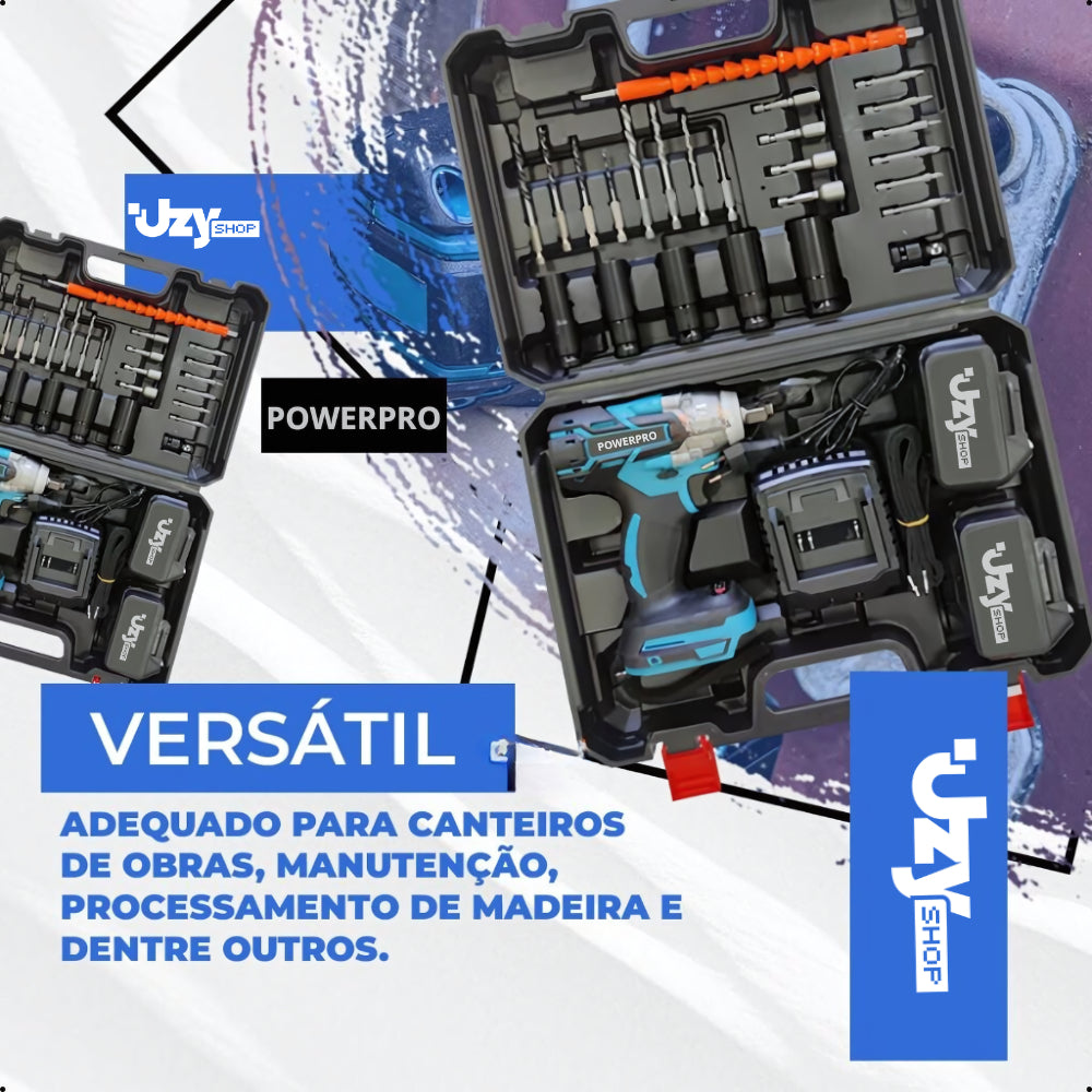 Chave De Impacto Parafusadeira Furadeira PowerPro + Maleta Acessorios 02 Baterias 21v - Uzy Shop