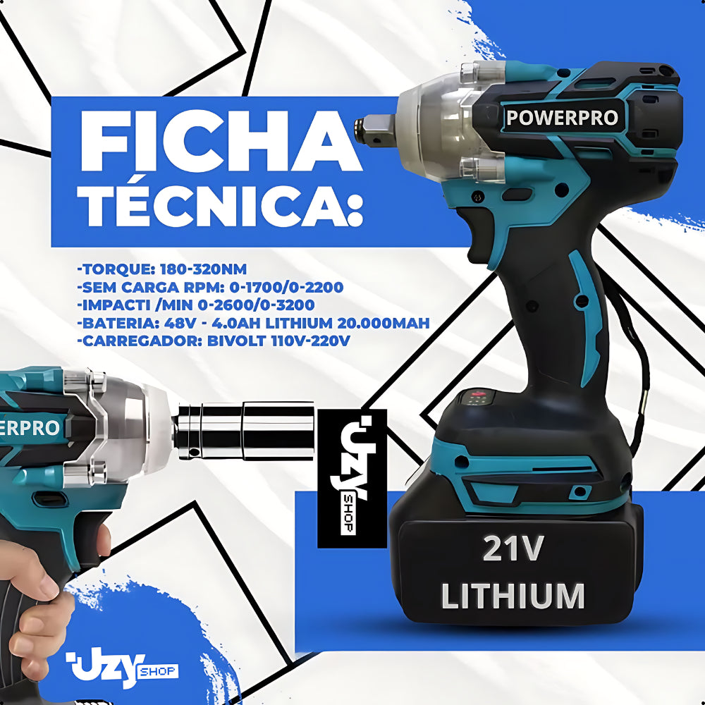 Chave De Impacto Parafusadeira Furadeira PowerPro + Maleta Acessorios 02 Baterias 21v - Uzy Shop