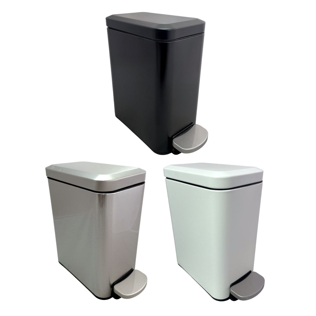Lixeira Retangular Slim 5 Litros com Pedal Inox Branco Preto Cozinha Banheiro Apartamento Globalmix - Uzy Shop
