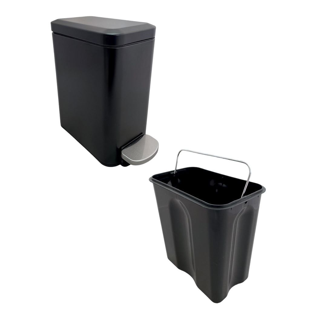 Lixeira Retangular Slim 5 Litros com Pedal Inox Branco Preto Cozinha Banheiro Apartamento Globalmix - Uzy Shop