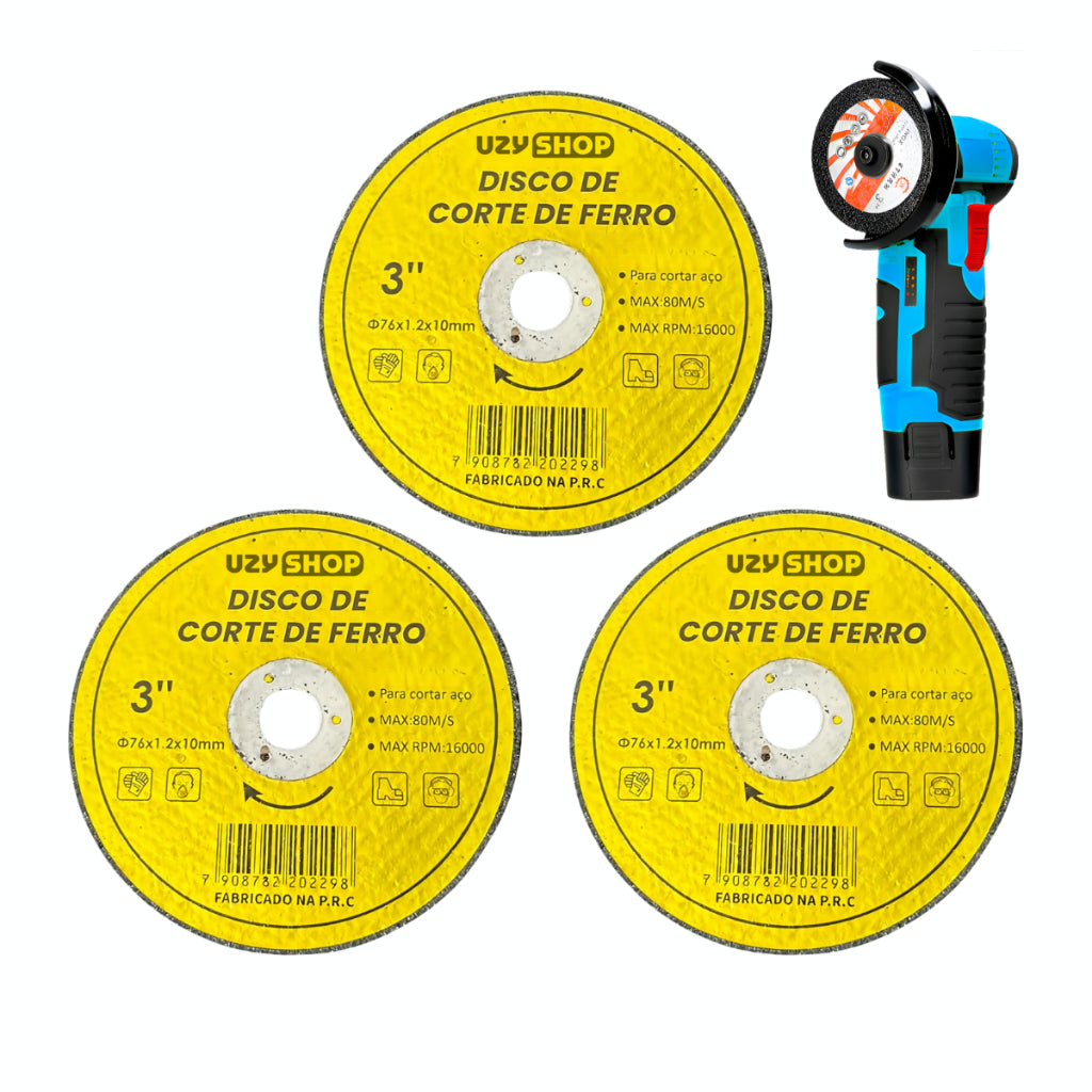 Kit 3 Discos De Corte De Ferro e Aço Circular Lixa Esmerilhadeira 76mm