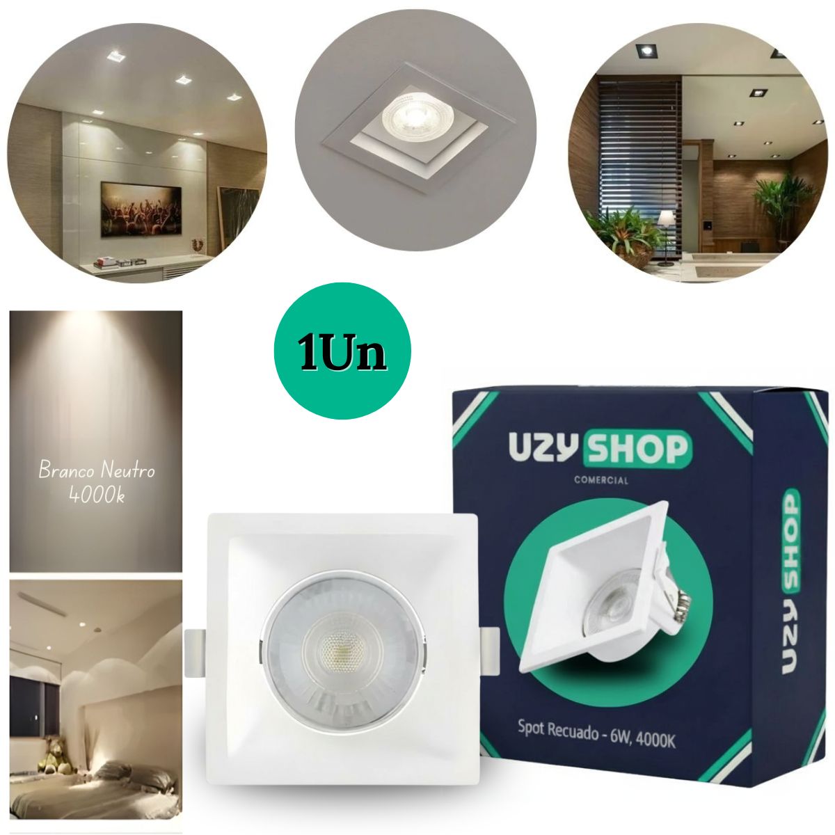 Spot LED Recuado 6W Quadrado Branco Embutir Anti-ofuscante Bivolt