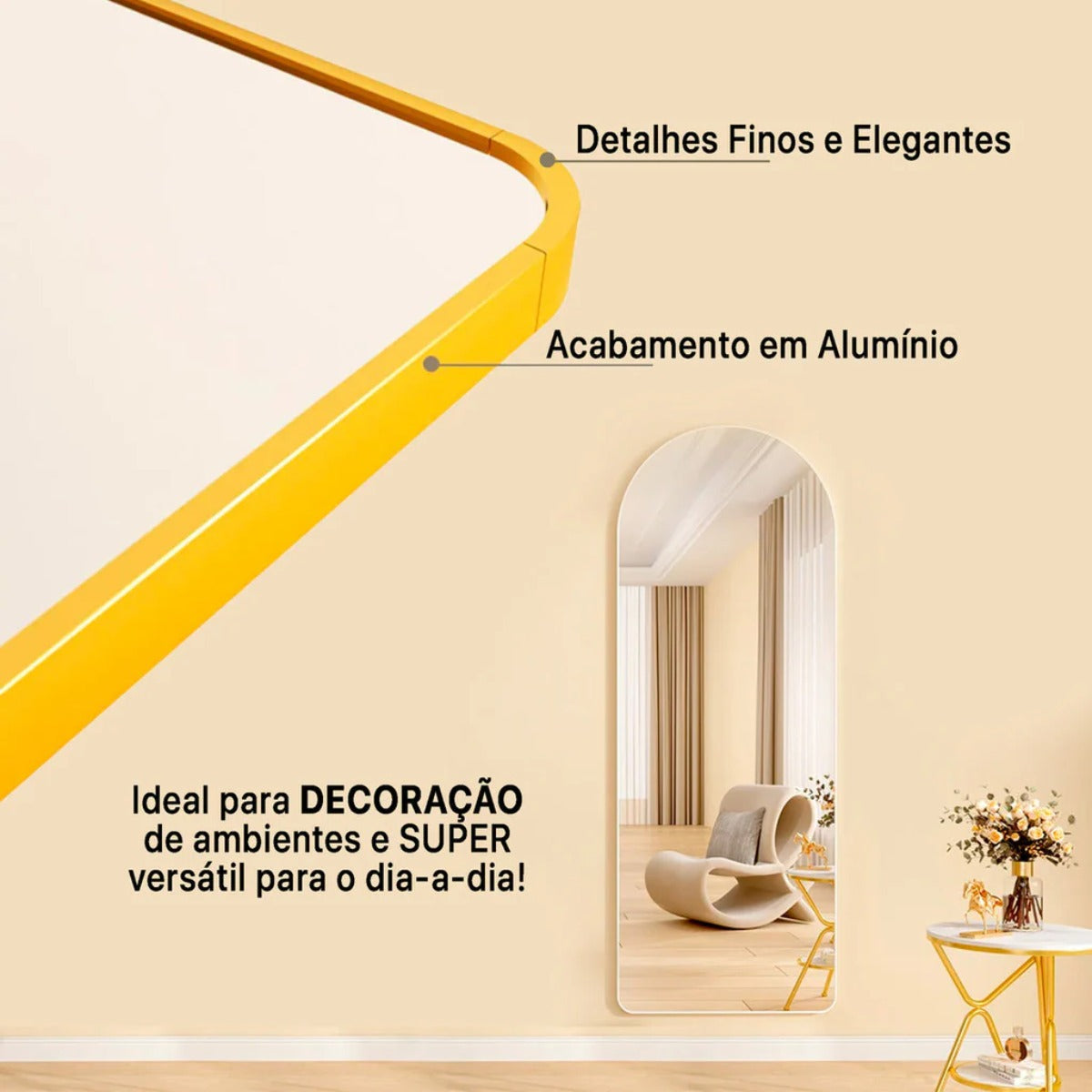 Espelho De Chão 157x47cm Oval Corpo Inteiro Moldura Alumínio