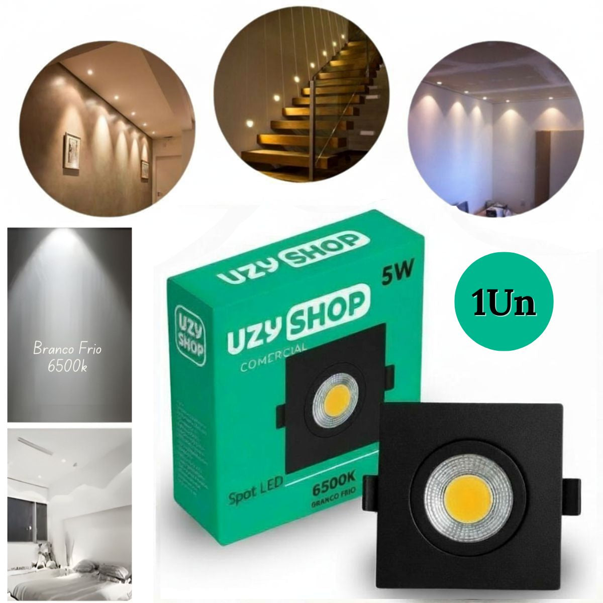 Spot LED 5W Quadrado Preto Embutir Direcional Bivolt Moderno