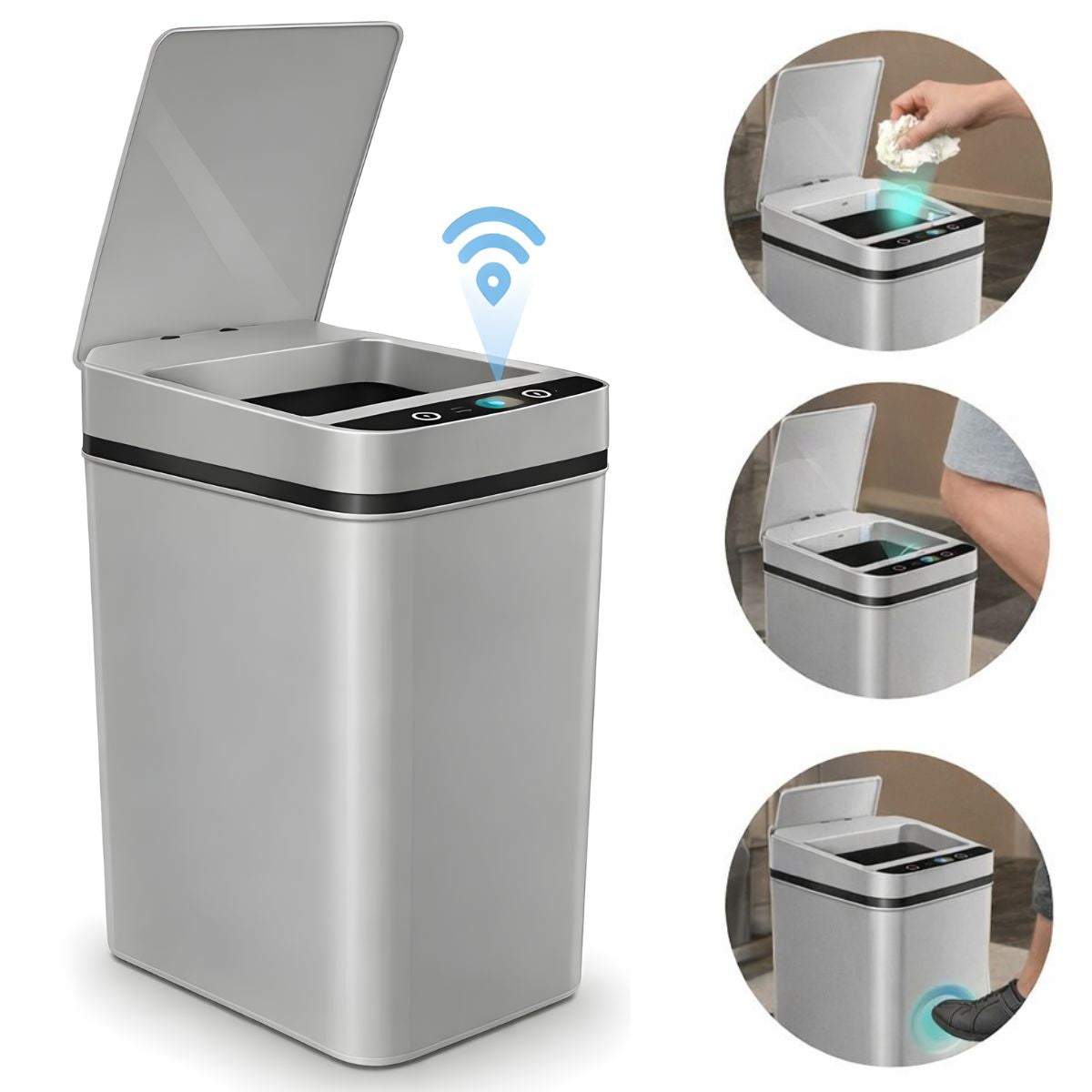 Lixeira Inteligente 12L Automática Preta Sensor Sem Contato Vedação Hermética