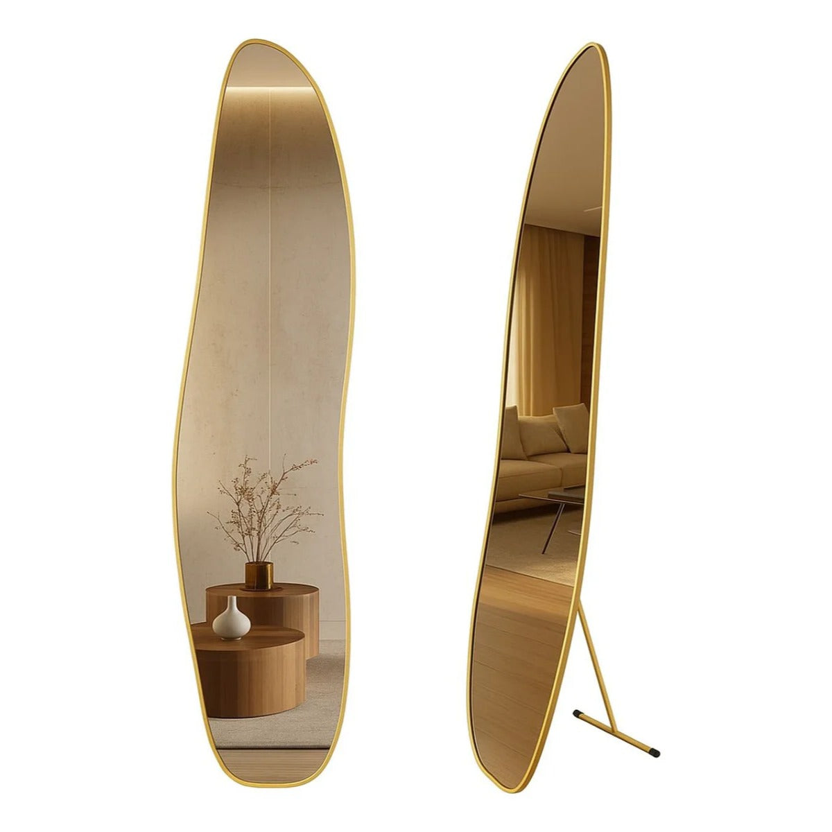 Espelho Abstrato Organico 146x36cm Com Suporte de Chão e Parede Moldura Colorida